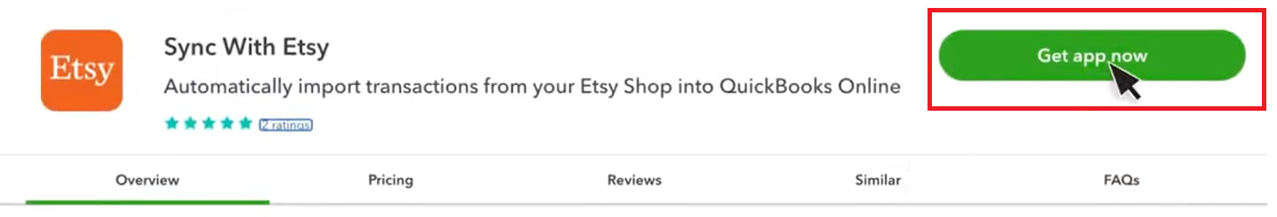 Etsy QuickBooks - Get App Now Button